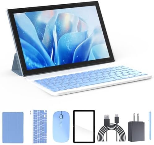 Tablet 2 in 1 Tablets 10 inch Android 11 Tablet Set with Keyboard Case Mouse Stylus Film, 4GB+64GB Tablets 10.1″ Tab 1280*800 HD Touch Screen, 8MP Dual Camera Games Wi-Fi Bluetooth Tableta PC Blue.