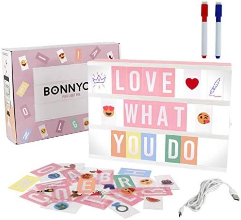 Pink Cinema Light Box with 400 Letters & Emojis & 2 Markers – BONNYCO | Led Light Box Home, Office & Room Decor | Light Up Sign Letters Board Gifts for Women & Girls Christmas & Birthdays | Pink Decor