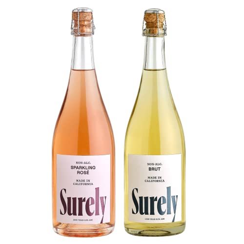 Surely Non Alcoholic Sparkling Brut and Rosé, Dealcoholized California Wine, Low Sugar, Gluten Free, Low Sugar, 750ml (Pack of 2)