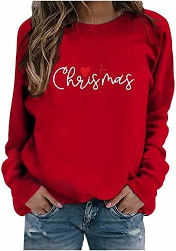Women Christmas Shirt Casual Fall Winter Crewneck Long Sleeve Classic Pullover Tops Xmas Holiday Thin Sweatshirts