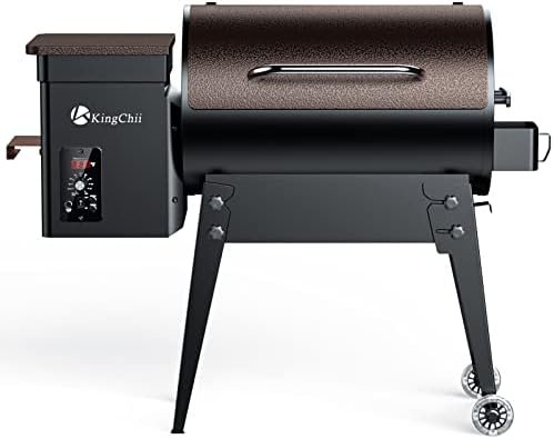 KingChii 2023 Upgrade Portable Wood Pellet Grill Multifunctional 8-in-1 BBQ Grill with Automatic Temperature Control Foldable Leg for Backyard Camping Cooking Bake and Roast, 456 sq in Bronze