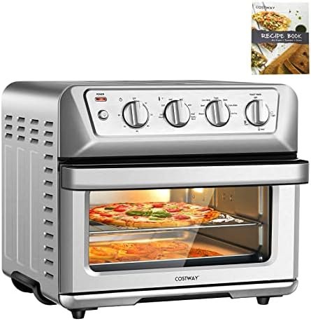 COSTWAY Air Fryer Toaster Oven, 7-in-1 Convection Countertop Oven with Auto-Shut-Off, Timer, Accessories & Cookbook, 1800W, 21.5 QT Air Fryer Toaster Oven Combo, Bake, Broil, Toast, Reheat, Fry Oil-Free, Stainless Steel
