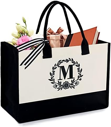 BeeGreen Christmas Gifts for Women Canvas Bag with Pocket Embroidery Monogram Personalized Tote for Friend Mom Teacher