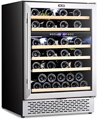 COLOZO 24 Inch Wine Cooler Refrigerator Dual Zone, 46 Bottle Freestanding Built-in Under Counter Mini Cellars Fridge with Stainless Steel &Tempered Glass Door and Temperature Memory Function