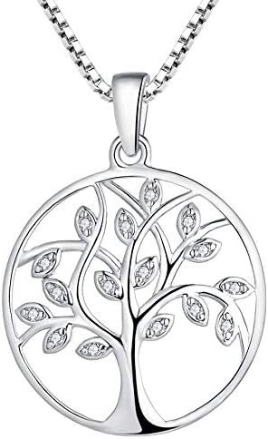 YL Tree Necklace 925 Sterling Silver Tree of Life Pendant Gemstone White/Rose Gold Plated Jewelry