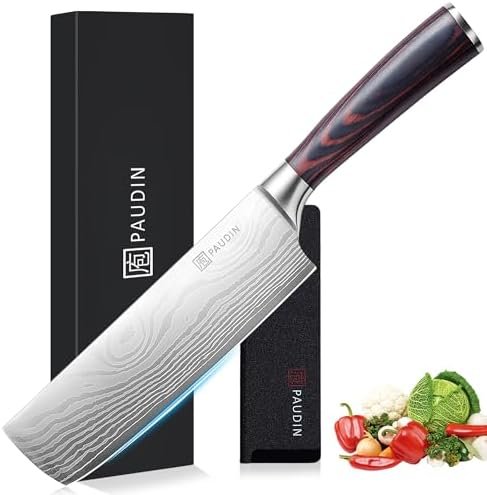 PAUDIN Nakiri Knife – 7″ Razor Sharp Meat Cleaver and Vegetable Kitchen Knife, High Carbon Stainless Steel, Multipurpose Asian Chef Knife for Home and Kitchen with Ergonomic Handle