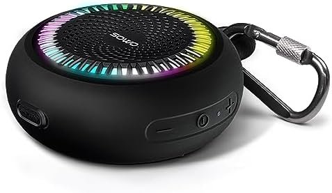 Bluetooth Shower Speaker Waterproof – Small Portable Bluetooth Speaker Wireless with Clip – Powerful Bass and Louder Volume – Colorful Lights and Lightweight with TWS Pairing – Black