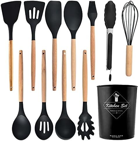 Keidason Silicone Kitchen Utensils Set, 12-piece Kitchen Cookware Non-stick Cookware Is Heat-resistant, BPA-free, Cooking Tools, Stirring Kitchen Tool Set (black)