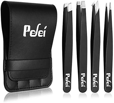 Pefei Tweezers Set – Professional Stainless Steel Tweezers for Eyebrows – Great Precision for Facial Hair, Splinter and Ingrown Hair Removal (Black)