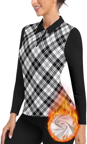 Soneven Womens Long Sleeve Golf Shirts Moisture Wicking V Neck Golf Polo Shirts Collarless Tennis Shirts