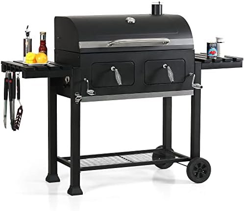 Captiva Designs Extra Large Charcoal BBQ Grill with Oversize Cooking Area(794 sq.in.), Outdoor Cooking Grill with 2 Individual Lifting Charcoal Trays and 2 Foldable Side Tables