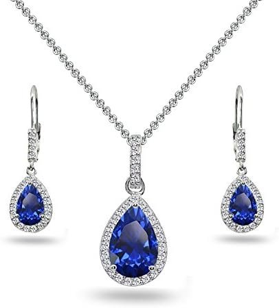 Jewelry Sets for Women, Necklace and Earring Sets for Women, Birthstone Jewelry, Genuine or Synthetic Gemstones, Teardrop Necklace and Dangle Earrings, Pendant Necklace, Sterling Silver Jewelry