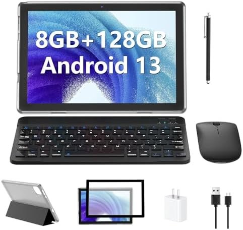 ECOPAD 2023 Android Tablet with Keyboard, Android 13 Tablet 8GB RAM 128GB ROM 1TB Expandable,10″ Inch IPS 1280 * 800 Android Tablet with 2.4GHZ WiFi,BT 5.0 (Black)