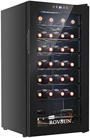 ROVSUN 28 Bottle Wine Fridge, Freestanding Compressor Wine Cooler Refrigerator, Beverage Wine Chiller with Digital Temperature Control & Double-layer Glass Door for Red White Wine, Champagne, Beer