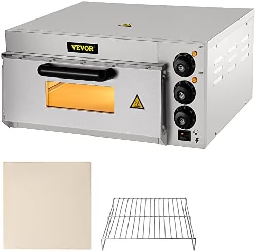 VEVOR Commercial Pizza Oven Countertop, 14″ Single Deck Layer, 110V 1300W Stainless Steel Electric Pizza Oven with Stone and Shelf, Multipurpose Indoor Pizza Maker for Restaurant Home Pretzels Baked
