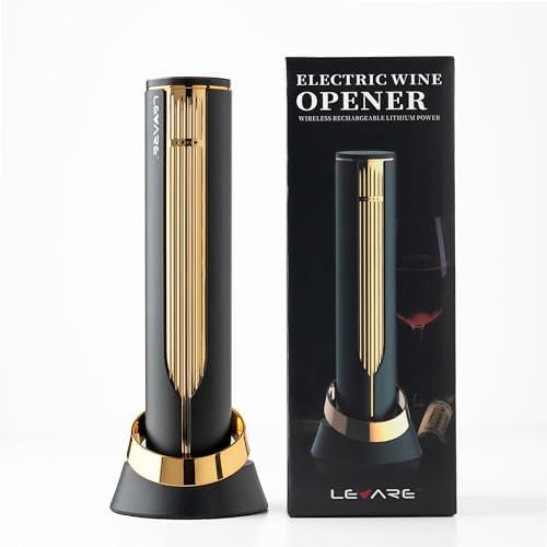 Levare Premium Electric Wine Bottle Opener Foil Cutter – USB Charging Base – Stylish, Ergonomic, and Rechargeable Wine Corkscrew – Ideal for Home, Kitchen, Gifting – Effortless Cork Removal