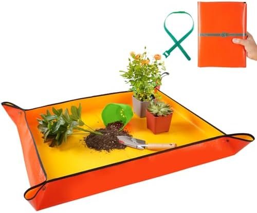 Large Reotting Mat for House Plants Transplanting Portable Potting Tray Waterproof Garden Mat Gardening Gifts for Plant Lovers (Orange 39″X31″)