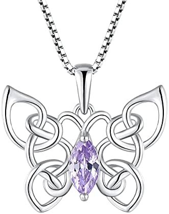 FJ Butterfly Necklace For Women Sterling Silver Celtic Knot Animal Pendant Vintage Jewelry with 12 Birth Stone
