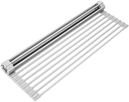 Surpahs Over The Sink Multipurpose Roll-Up Dish Drying Rack (Warm Gray, Large – 20.5″ x 13.1″)