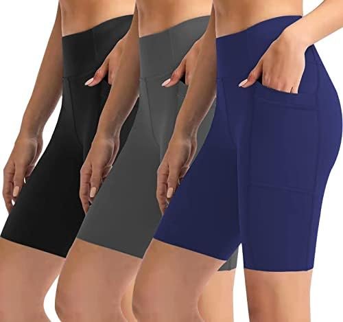 8” High Waist Biker Shorts for Women-Workout Yoga Shorts Running Summer Soft Pants with Pockets