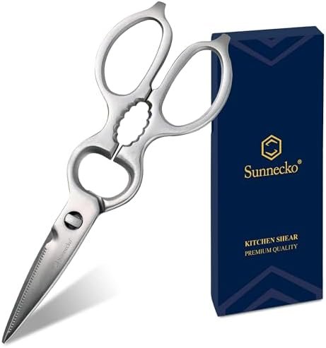Sunnecko Heavy Duty Kitchen Scissors – Stainless Steel Kitchen Shears,Ultra Sharp Micro Serrated Poultry Shears,Cooking Scissors for Meat,Fish,Chicken,Vegetable,Open Jars&Nut Cracker,Dishwasher Safe