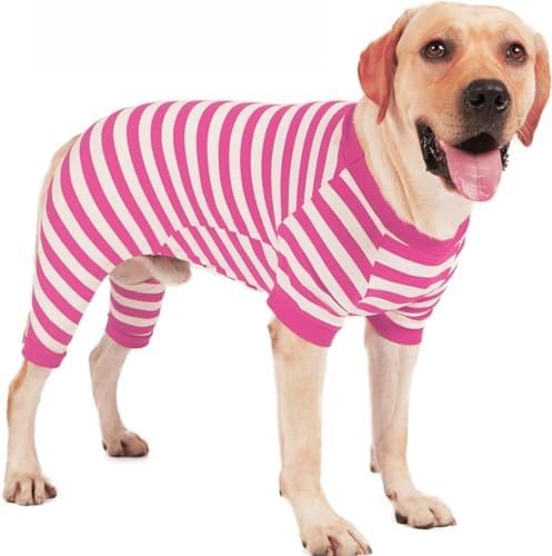 Uadonile Dog Pajamas, Large Dog Pajamas Onesie, Dog Christmas Pjs, Dog Pajamas for Corgi Bulldog, Boy Girl Dog Jumpsuit, Pink and White Striped, L