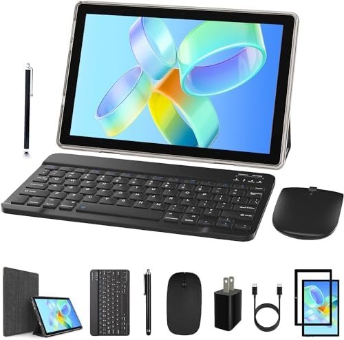 Tablet with Keyboard, 10 inch Tablet 2 in 1 Tablets, 128GB+6GB Android 11 Tableta PC, 1.8GHz Quad Core 1280*800 10.1″ FHD 8MP Dual Camera BT WIFI6 5G WiFi Including Mouse Case Stylus Tempered Film Tab
