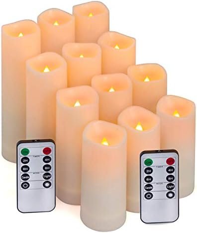 Aignis Flameless LED Candles with 10-Key Remote & Timer, Outdoor Indoor Waterproof Battery Operated Candles for Home/Wedding Décor, Exquisite Set of 12 (D2.2” x H4”5”6”7”)