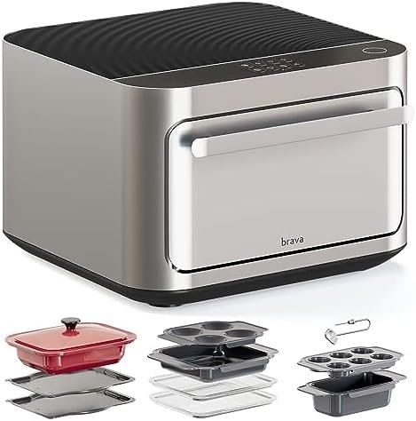 Brava Oven Chef’s Choice Set: 10-in-1 Touchscreen Countertop Smart Oven, Air Fryer, 6-Slice Toaster, Slow Cooker, Reheater, Dehydrator, Rice Cooker, Healthy & User Friendly, Auto-Shut Off, 1800W