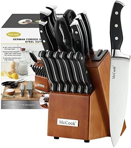 McCook® Knife Sets, German Stainless Steel Kitchen Knives Set with Built-in Sharpener and Wooden Block