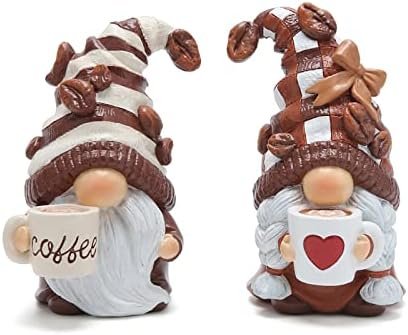 Hodao 2PCS Coffee Gnomes Figurines – Swedish Tomte Elf Dwarf Decor for Bar, Home, Gifts