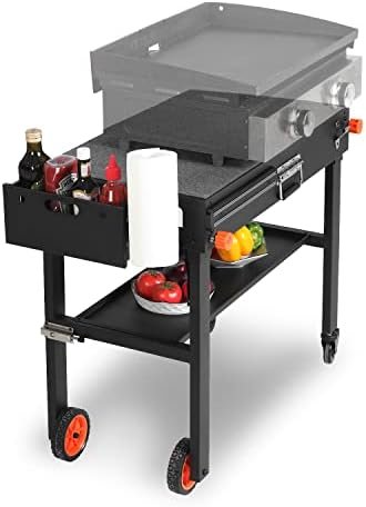 EUTRKei Grill Table for Blackstone Griddle, Portable Griddle Table with Caddy – Fit 17” or 22” Other Tabletop Grill, Foldable Ninja Grill Stand& Blackstone Griddle Stand for Outdoor Tailgating-Camping