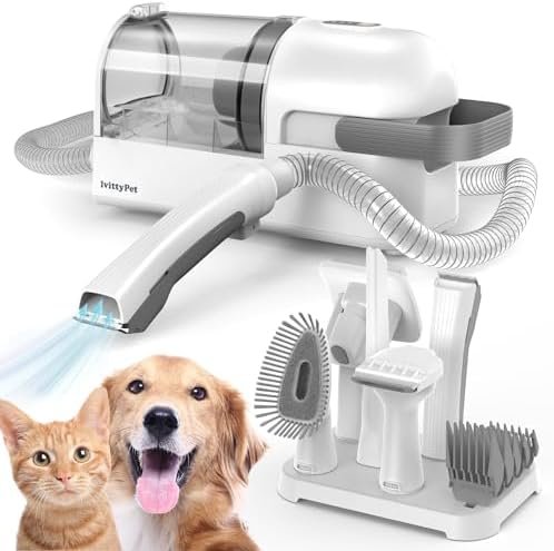 lvittyPet Dog Grooming Kit & Pet Hair Vacuum(48dB Low Noise) Pet Grooming Vacuum with 13000 Pa Powerful Suction,5 Pet Grooming Tools for Dogs Vacuum for Shedding Grooming (2.3L)