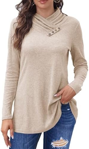 Bluetime Womens Fall Tops Cowl Neck Long Sleeve Tunic Tops Casual Loose Pullover Shirts