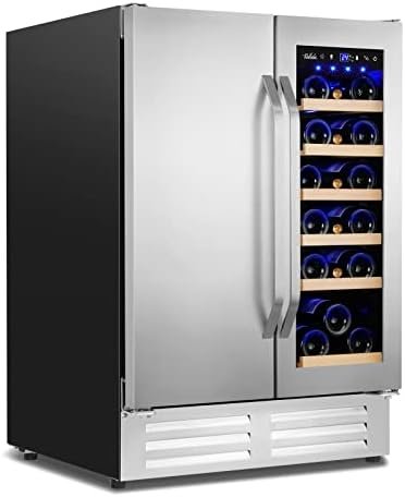 Velieta Wine and Beverage Refrigerator,24 Inch Dual Zone Wine Beverage Cooler, Built-in/Freestanding Beer and Wine Fridge with a Powerful Compressor, 20 Bottles and 88 Cans Capacity