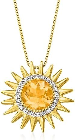 Ross-Simons 2.00 Carat Citrine and .10 ct. t.w. Diamond Sun Pendant Necklace in 18kt Gold Over Sterling