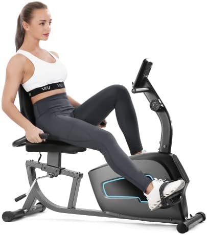 Recumbent Exercise Bike, Sturdy & Quiet Stationary Recumbent Bike Large Comfortable Seat with Pulse Monitor 8 Levels Magnetic and iPad Holder Cardio Workout at Home for Seniors Adults