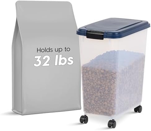 IRIS USA 42.7qt/32lbs Airtight Pet Food Container With Casters, Navy