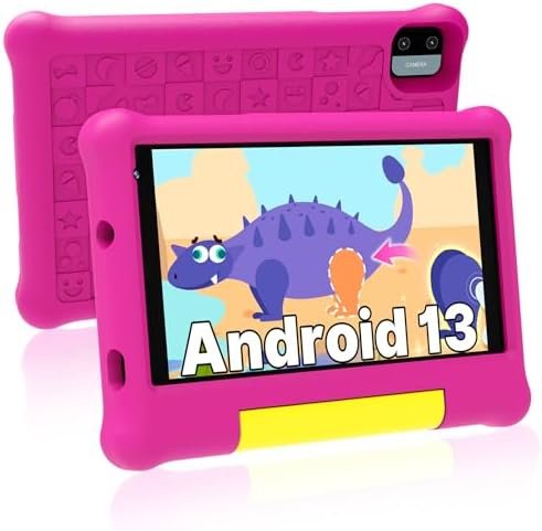 Maxsignage 7″ Android 13 Kids Tablet, Ages 3-7 Tablet for Kids, Quad-Core, Shockproof Case & Stand, 32GB Storage, HD Display with 2MP Camera, Extended Battery, Parental Controls, Learning & Play