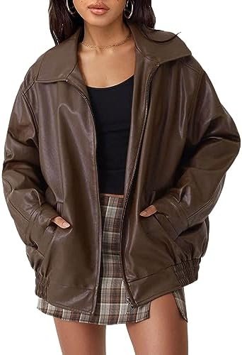 AUTOMET Women’s Oversized Jackets, Leather Faux Motorcycle Plus Size Moto Biker Coat Fall Outfits Fashion Clothes 2023