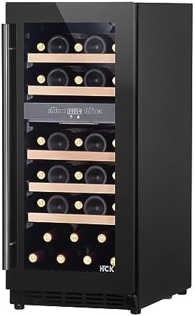 HCK Dual Zone Wine Cooler Refrigerator – Freestanding, Triple-Layer Glass, Electronic Temperature Control, Oak Wood Shelves – Stores 29 Bordeaux Bottles – Cellar Fridge with ETL Certified