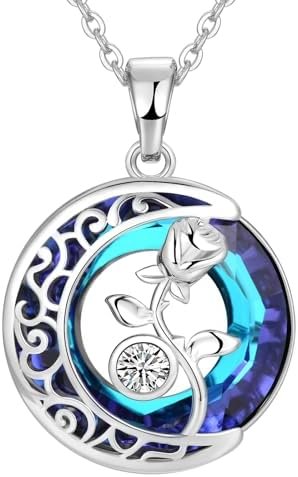 KRZ Blue Circle Crystal Rose Flower Necklace for Women Gift for Birthday Pendant Anniversary Jewelry Christmas Gifts for Her Mother’s Valentine’s Day