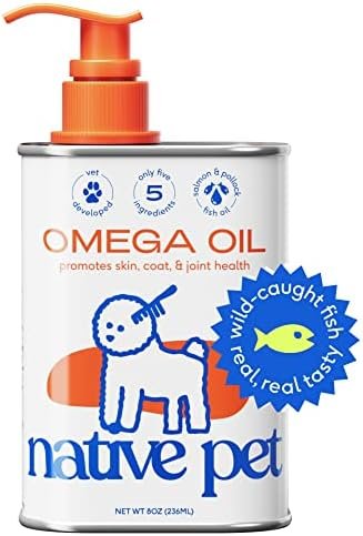 Native Pet Omega 3 Oil Supplements with Omega 3 EPA DHA – Supports Itchy Skin + Mobility – Liquid Pump is Easy to Serve – a Fish Oil Dogs Love! (8 oz)