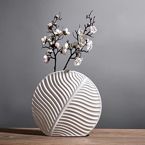 MIAJO Large Ceramic Vase White Decor 12″, White Vases for Decor, Round Vase for Pampas Grass, Flowers, Centerpieces for Tables, Office (Large)
