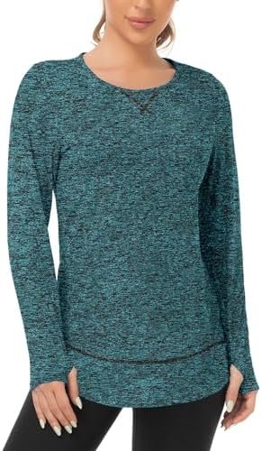 WOWENY Women’s Thermal Fleece Workout Tops Long Sleeve Pullover Shirts with Thumb Holes for Sports Running Quick Dry