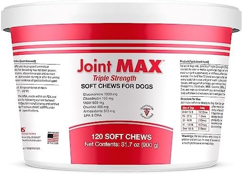 Joint Max TS Joint Supplement Vet Formulated Pain & Inflammation Relief Treats Hip Dysplasia & Arthritis, Glucosamine, Chondroitin, Turmeric, MSM, HA, Creatine, Omega 3 EPA + DHA.120 Soft Chews