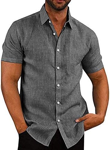 COOFANDY Men’s Casual Button Down Shirt Short Sleeve Linen Shirt Summer Beach Shirts Untucked Dress Shirts