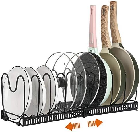 Pot Rack Organizer -Expandable Pot and Pan Organizer for Cabinet,Pot Lid Organizer Holder with 10 Adjustable Compartment for Kitchen Cabinet Cookware Baking Frying Rack