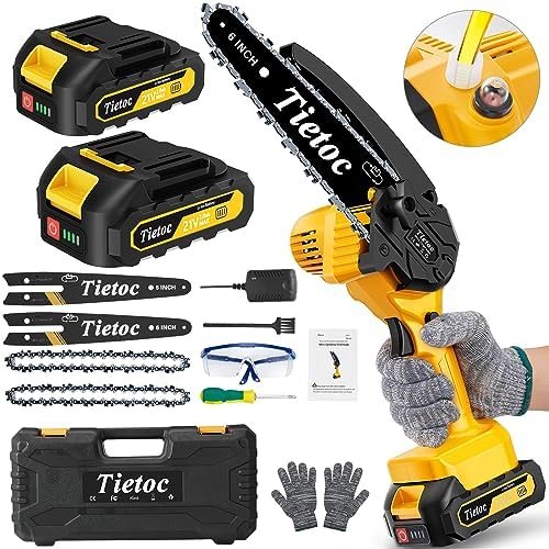 tietoc Mini Chainsaw Cordless, 6 Inch Mini Chain Saw Cordless With Security Lock [Seniors Friendly], Super Handheld Chain Saws Battery Powered With Manganese Steel Chain & Automatic Oiler,UPGRADE 2023