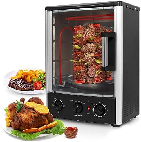 Nutrichef Vertical Countertop Oven with Rotisserie, Bake, Broil, & Kebab Rack Functions – Adjustable Settings – 2 Shelves – 1500W – Thanksgiving Turkey – Includes Grill, Kebab skewer racks & bake pan